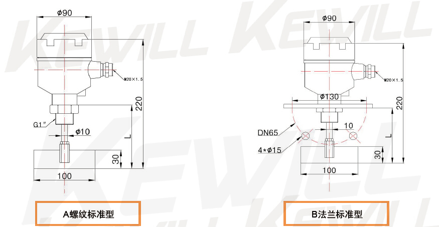 RM系列阻旋式料位開(kāi)關(guān)尺寸圖