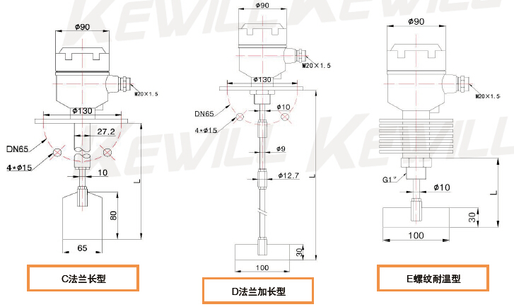 RM系列阻旋式料位開(kāi)關(guān)尺寸圖